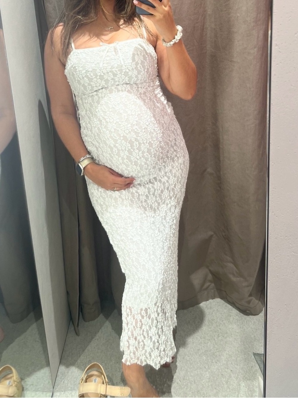 Zara White Semi Sheer Lace Maxi Dress
